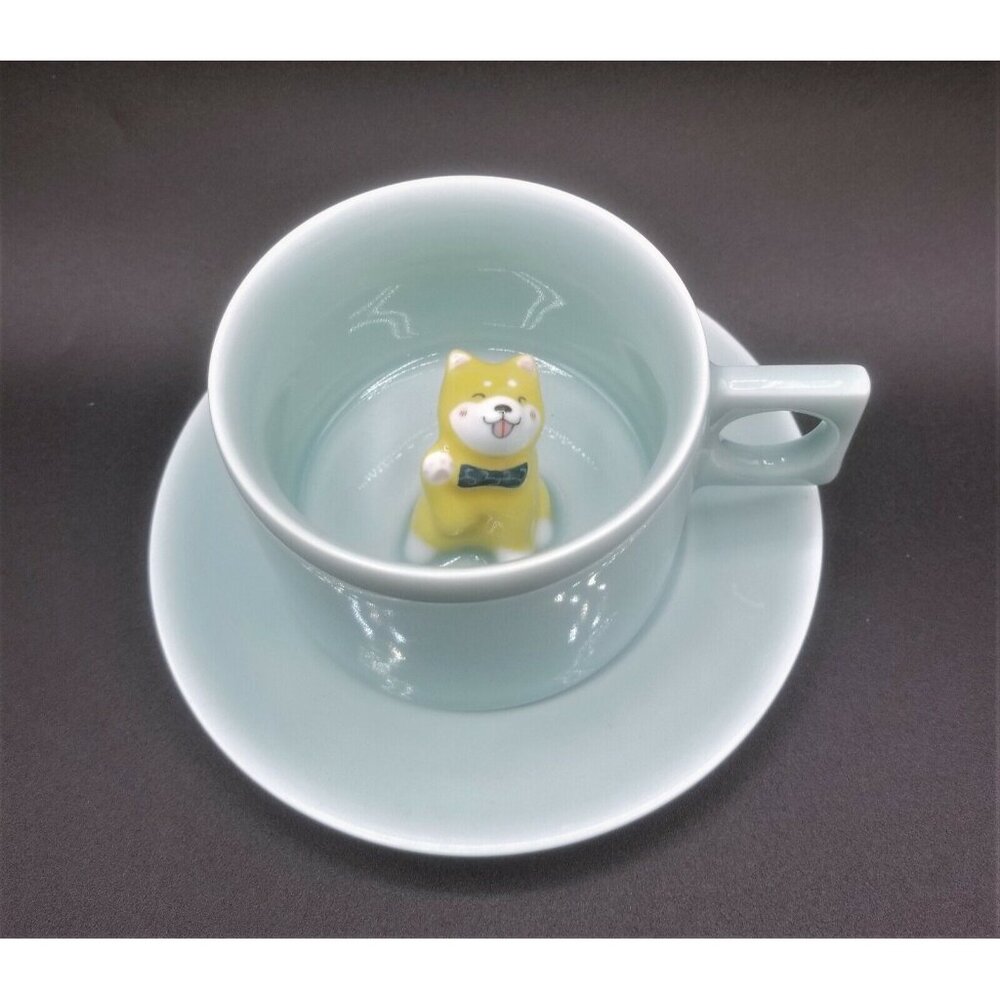 Peek a Boo Coffee Cup and Saucer Akita Chow Chow Dog Square Handle